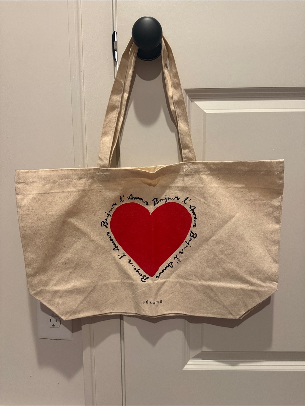 Sezane Red Heart Canvas Tote Bag